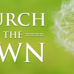 Dandilion seeds against green background. Words "Church on the Lawn".